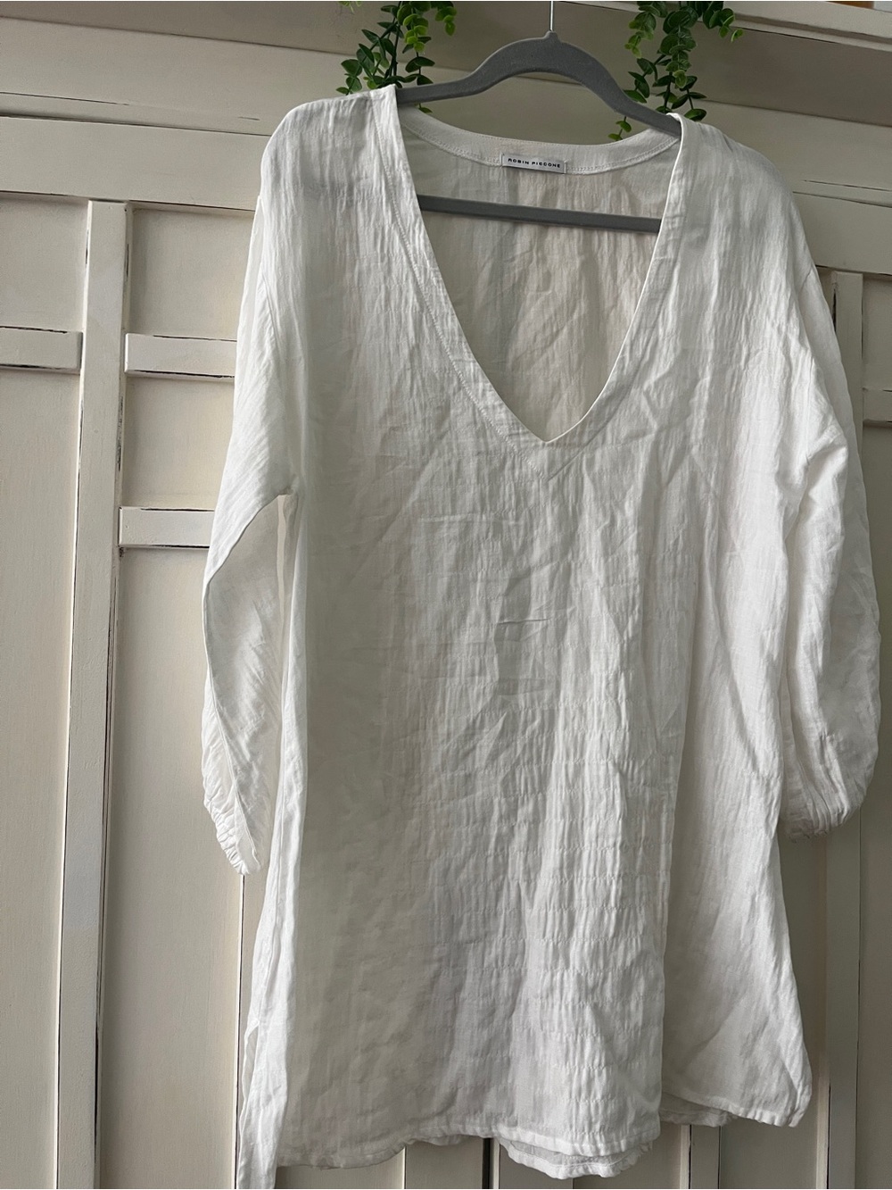Robin Piccone White V-Neck Linen Swim Coverup Tunic - Picture 2 of 5
